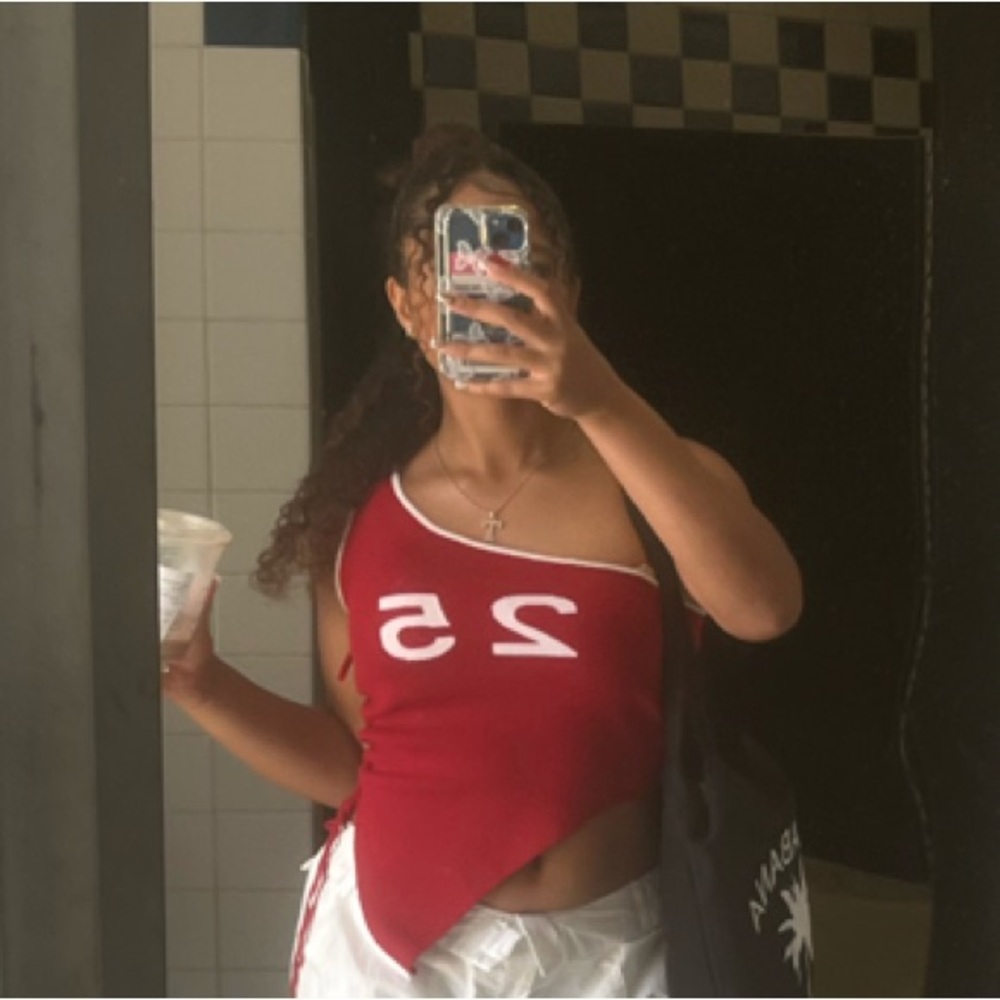 Forever 21 Red Asymmetrical Crop Top with Tank Sleeves
